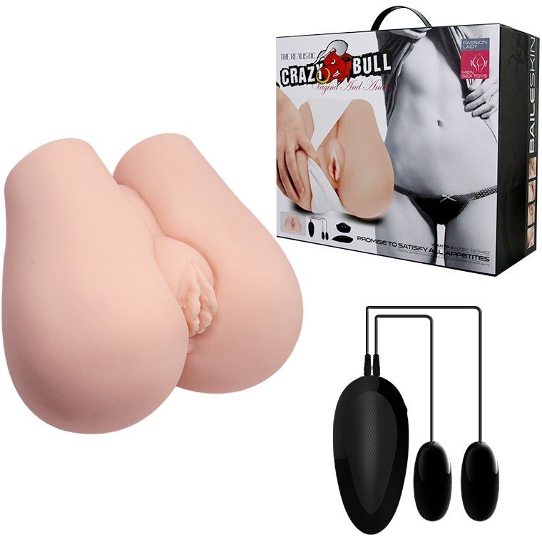 Masturbator Realist Dublu Vagin&Anus cu Vibratii Multispeed Crazy Bull, Natural, #14, Erotic24.ro
