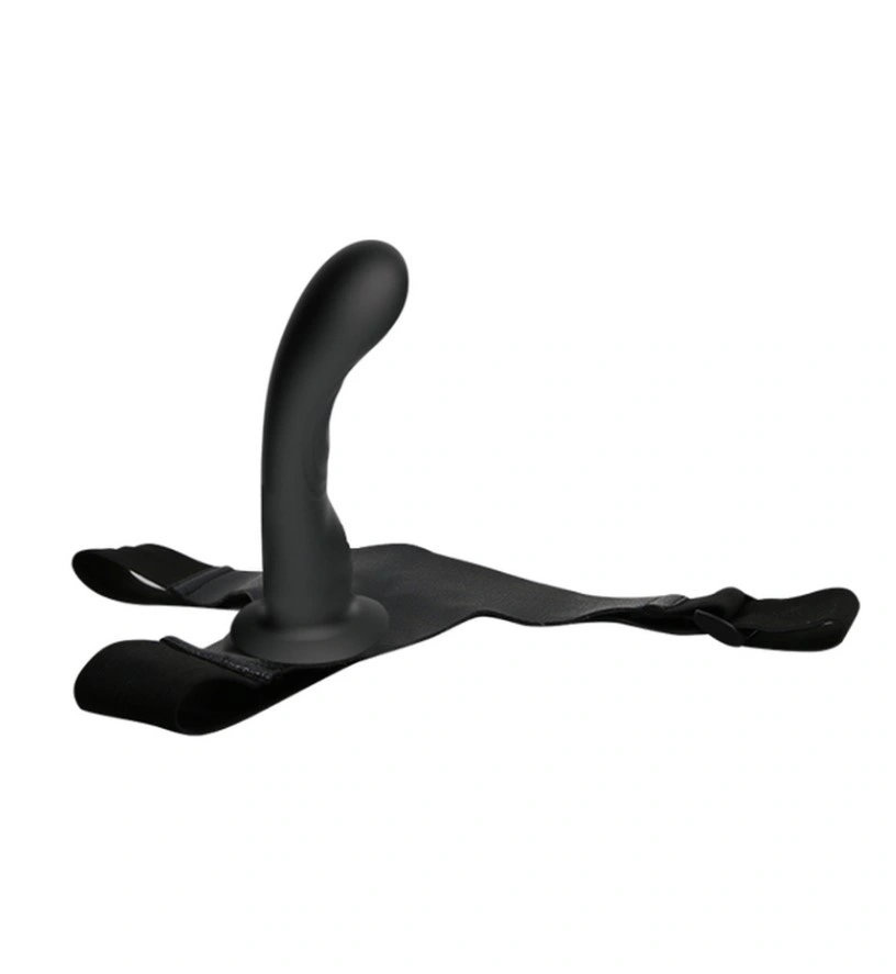 Strap-On Ultra Passionate Harness cu Dildo Curbat din Silicon, Negru, 15.8 cm, #4, Erotic24.ro