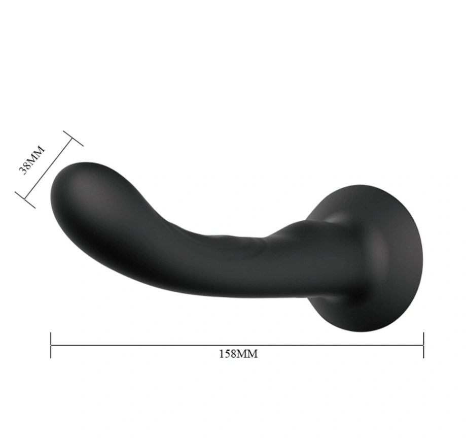 Strap-On Ultra Passionate Harness cu Dildo Curbat din Silicon, Negru, 15.8 cm, #5, Erotic24.ro