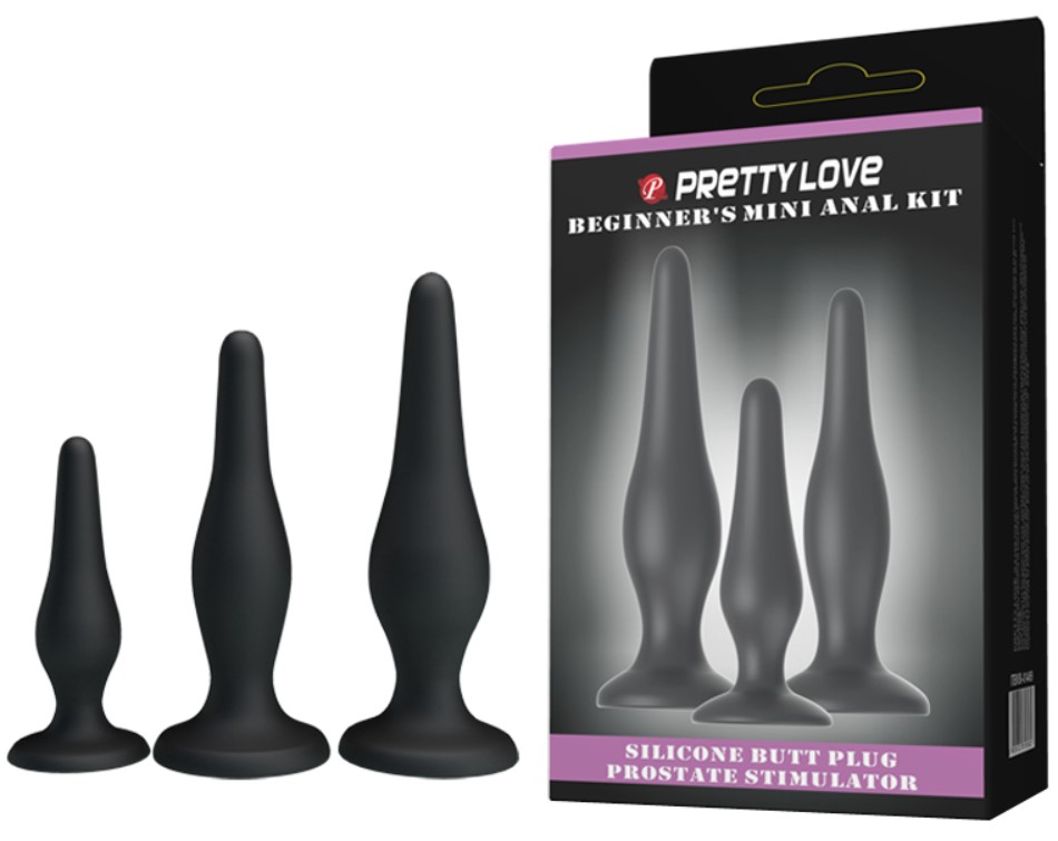 Set 3 Dopuri Anale Pretty Love Mini Anal Kit, Silicon, Negru, #6, Erotic24.ro