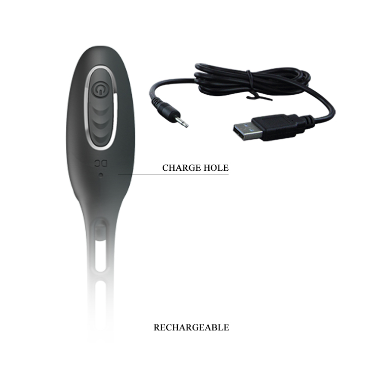 Inel Penis cu Stimulator Anal Pretty Love, 12 Moduri Vibratii, Silicon, USB, Negru, #8, Erotic24.ro