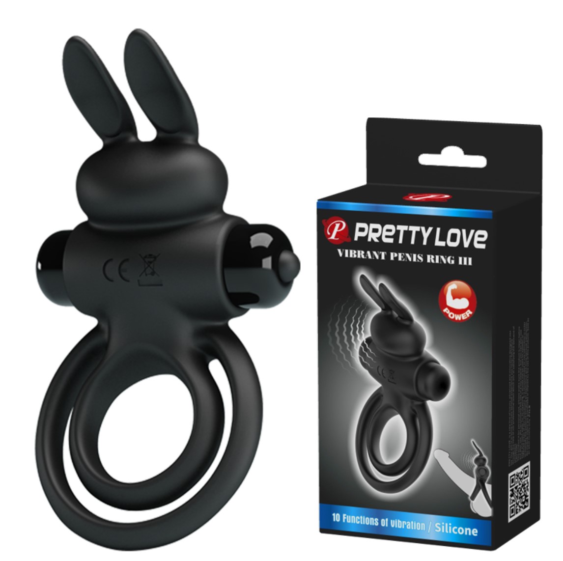 Inel de Penis Pretty Love, 10 Moduri Vibratii, Silicone, Negru, Nr. 2, Erotic24.ro