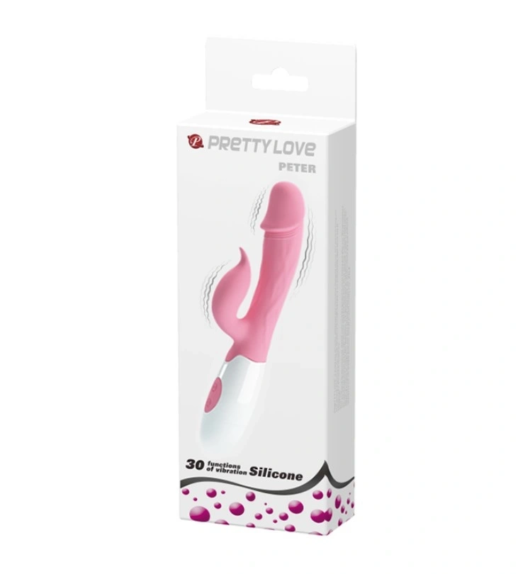 Vibrator Iepuras Peter, 30 Moduri Vibratii, Silicon, Roz/Alb, 19.2 cm, #7, Erotic24.ro