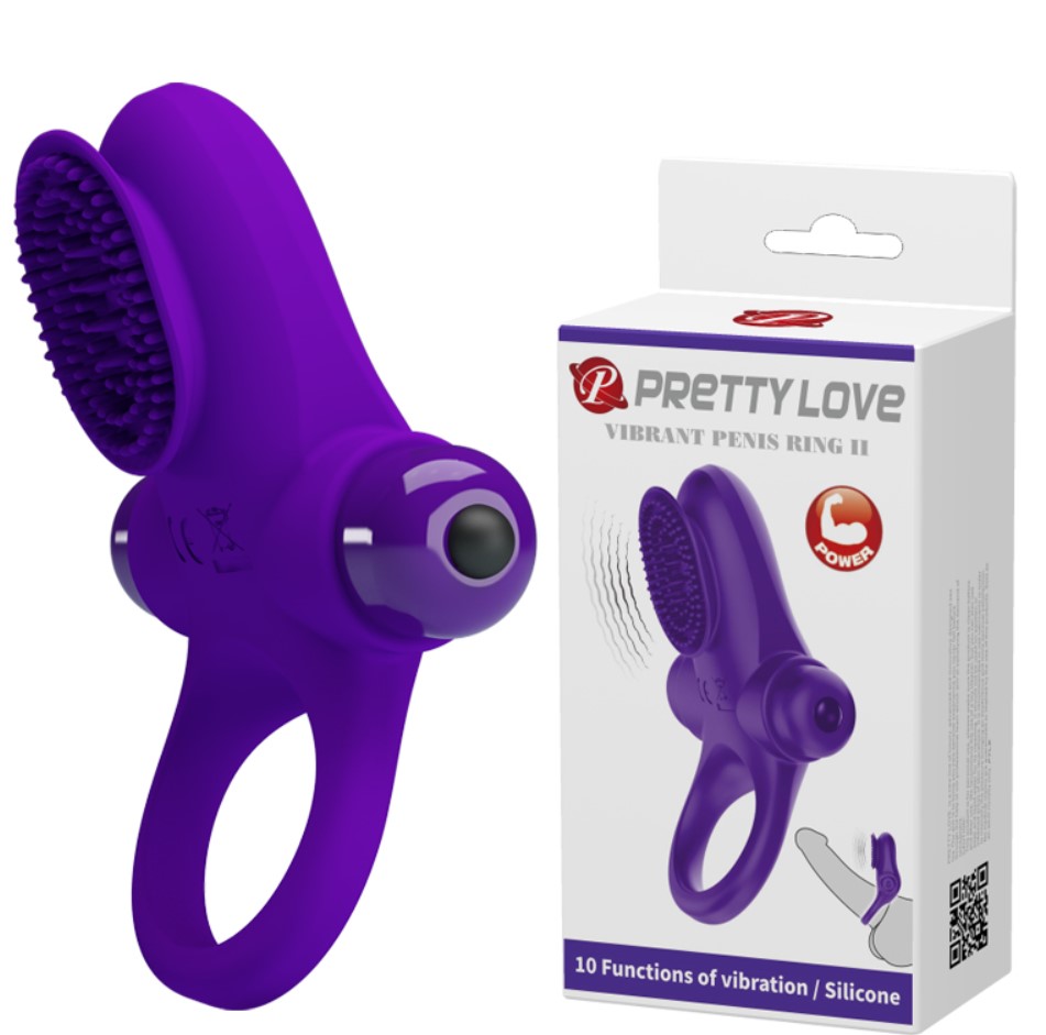 Inel Penis Pretty Love Penis Ring 2, 10 Moduri Vibratii, Silicon, Violet