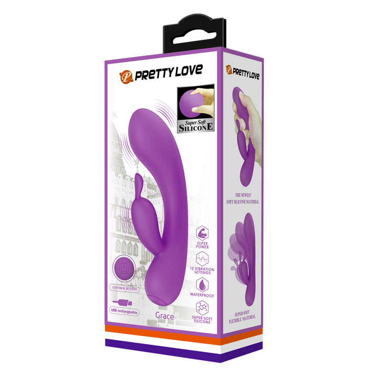 Vibrator Pretty Love Grace, 12 Moduri Vibratii, Silicon Super Soft, Mov, 16.5 cm, #11, Erotic24.ro
