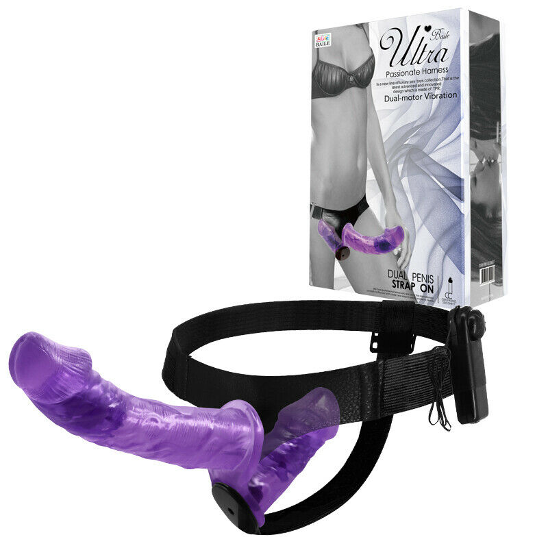 Strap-on Dublu Passionate Harness cu Vibratii Multispeed, TPR, Mov, #5, Erotic24.ro