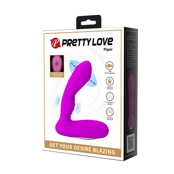 Stimulator Prostata Piper Functie Vibratoare si Pulsatoare, Silicon, USB, Mov, 11.7 cm, #9, Erotic24.ro