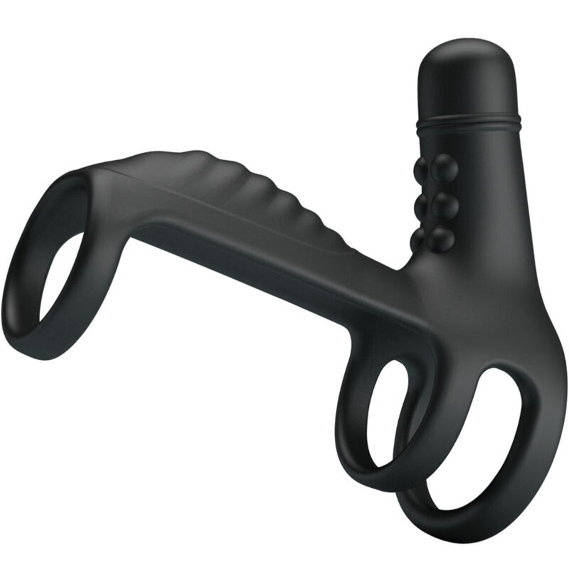 Inel Dublu Penis Sling, 10 Moduri Vibratii, Silicon, Negru, Nr. 2, Erotic24.ro