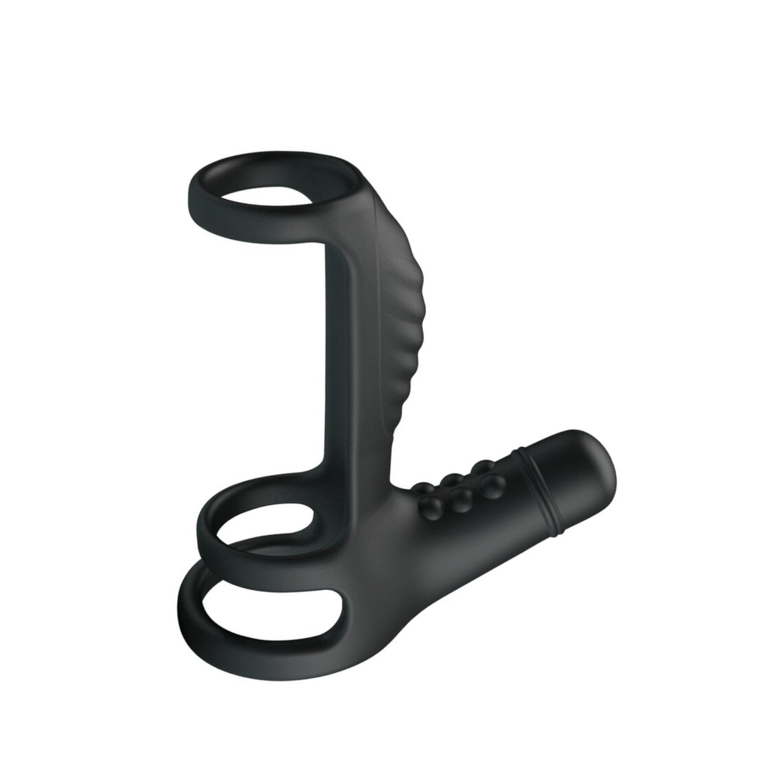 Inel Dublu Penis Sling, 10 Moduri Vibratii, Silicon, Negru, Nr. 6, Erotic24.ro