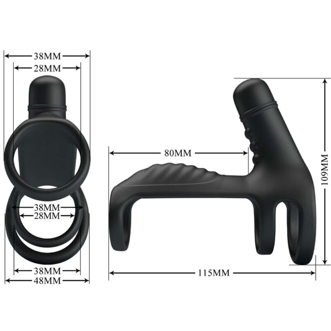 Inel Dublu Penis Sling, 10 Moduri Vibratii, Silicon, Negru, Nr. 7, Erotic24.ro