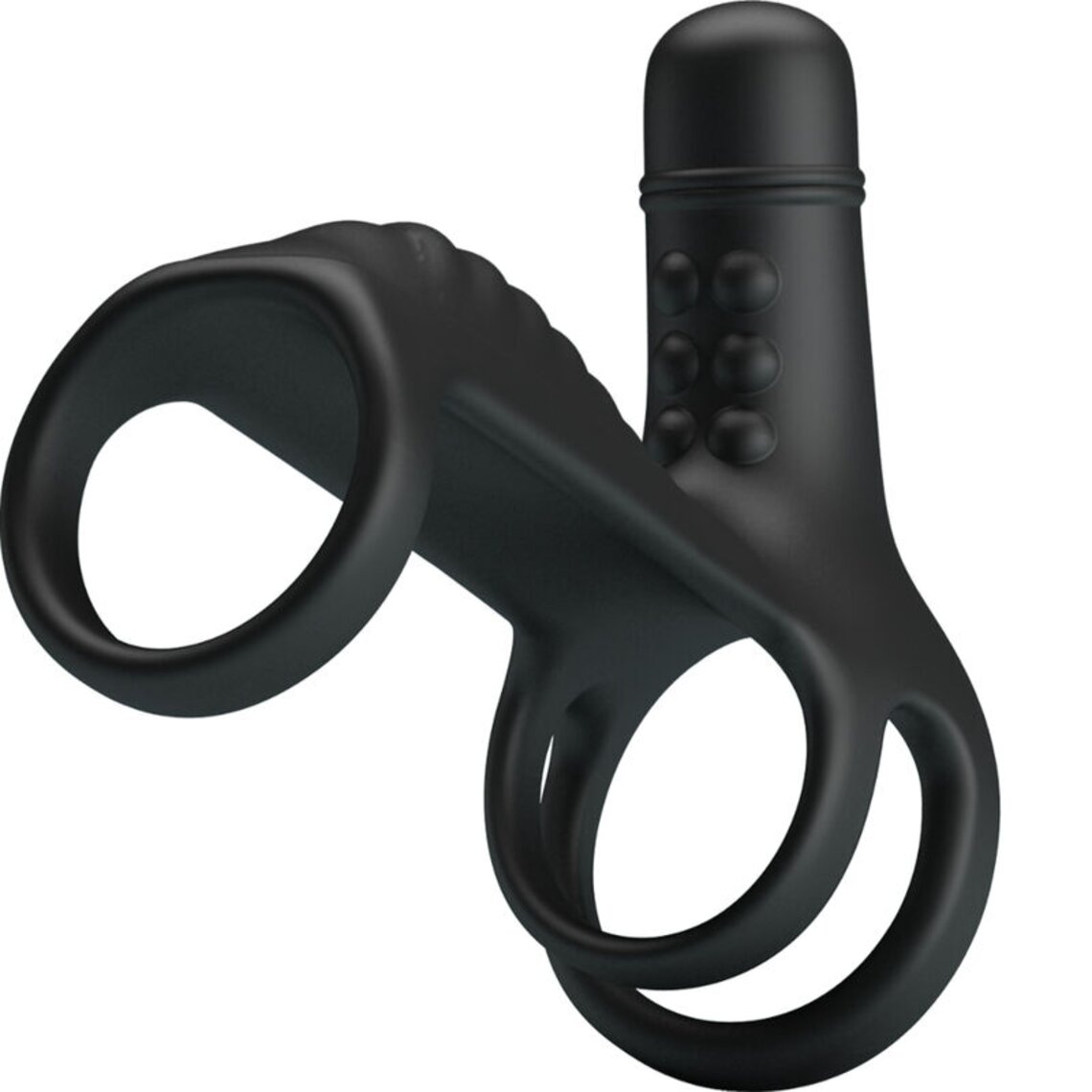 Inel Dublu Penis Sling, 10 Moduri Vibratii, Silicon, Negru, Nr. 3, Erotic24.ro