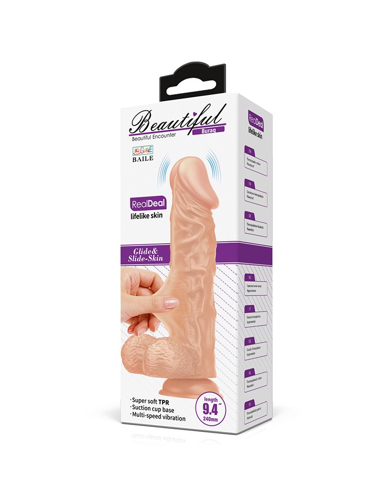 Vibrator Beautiful Buraq, Multispeed, Glide&Slide, LifeLike Skin, Natural, 24 cm, #8, Erotic24.ro