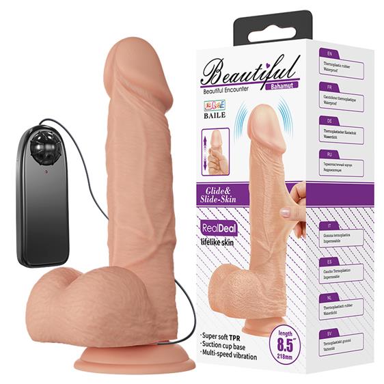 Vibrator Beautiful Bahamut, Multispeed, Glide&Slide, LifeLike Skin, Natural, 21.8 cm, Nr. 8, Erotic24.ro