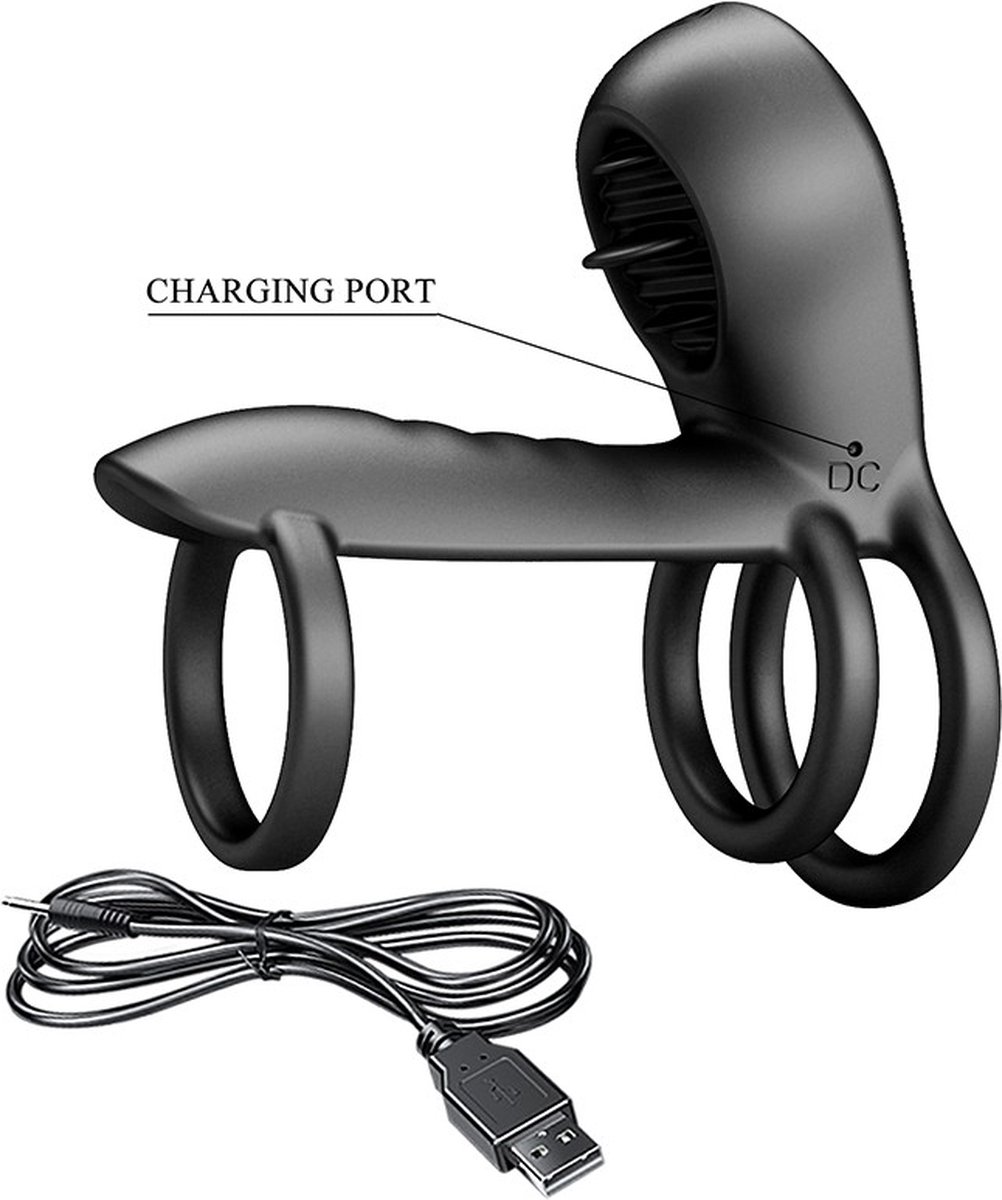 Inel de Penis Jammy, 12 Moduri Vibratii+12 Moduri Licking, Silicon, USB, Negru, Nr. 8, Erotic24.ro