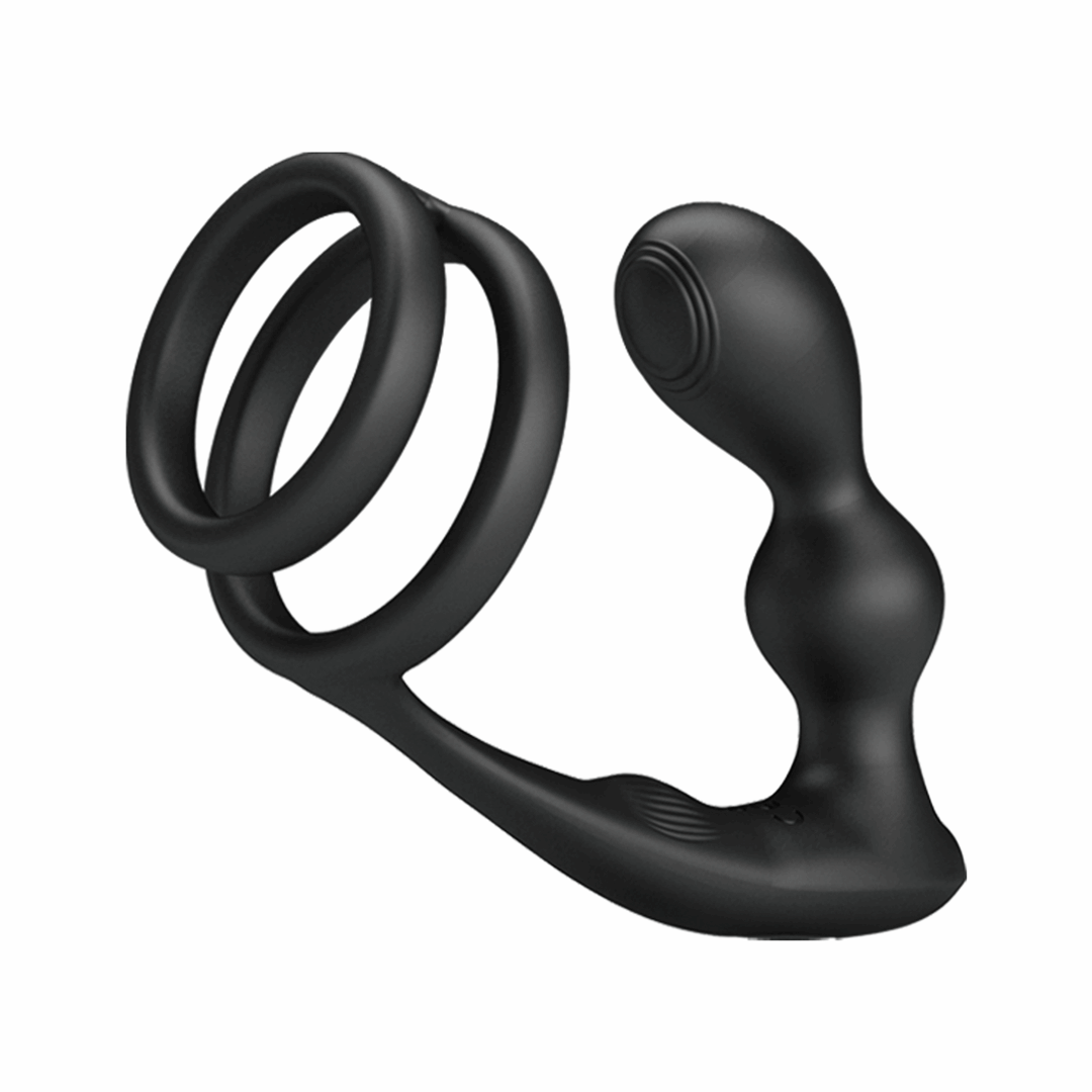 Inel Penis Marshall cu Stimulator Anal, 12 Moduri Vibratii, Remote Control, USB, Silicon, Negru, #5, Erotic24.ro