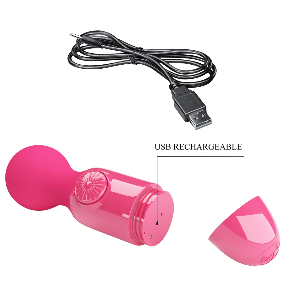 Vibrator Wand Multispeed Little Cute, USB Reincarcabil, Fuchsia, #9, Erotic24.ro