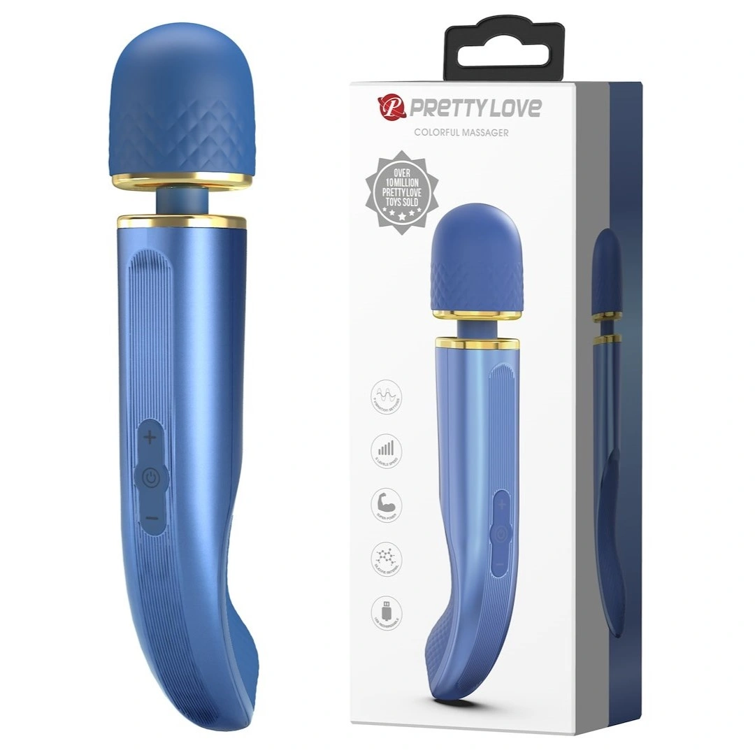 Vibrator Masaj Pretty Love Colorful Massager, 7 Moduri Vibratii, 5 Viteze, Silicon, USB, Albastru, 24 cm