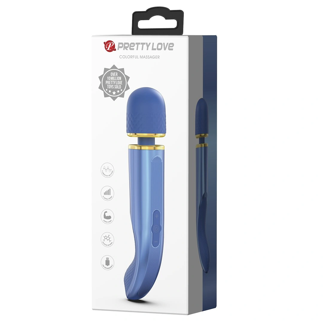 Vibrator Masaj Pretty Love Colorful Massager, 7 Moduri Vibratii, 5 Viteze, Silicon, USB, Albastru, 24 cm, #12, Erotic24.ro