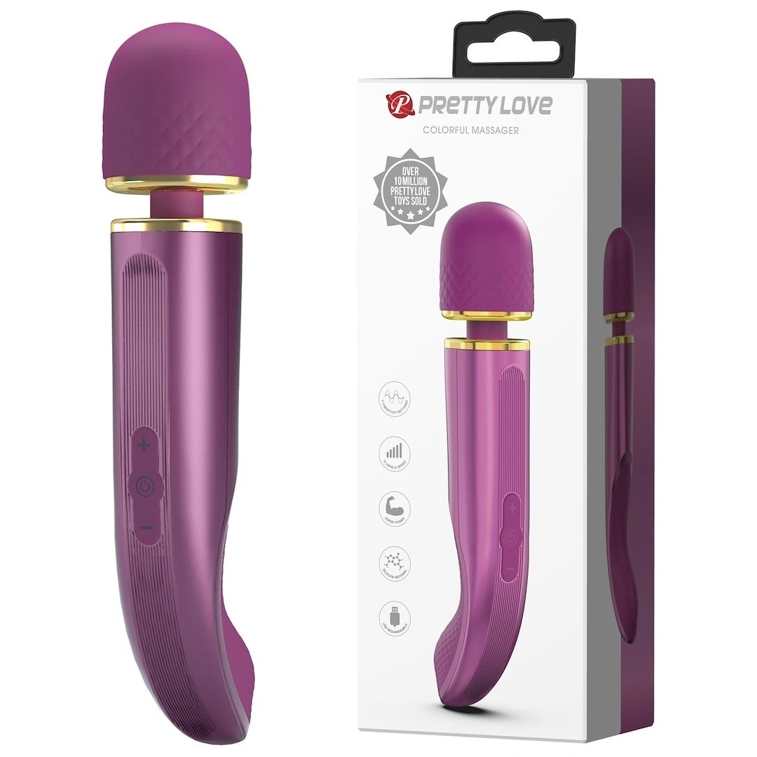 Vibrator Masaj Pretty Love Colorful Massager, 7 Moduri Vibratii, 5 Viteze, Silicon, USB, Lila, 24 cm