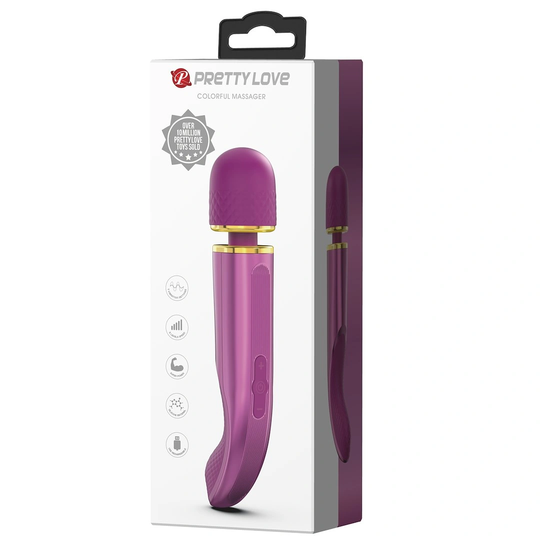 Vibrator Masaj Pretty Love Colorful Massager, 7 Moduri Vibratii, 5 Viteze, Silicon, USB, Lila, 24 cm, #12, Erotic24.ro