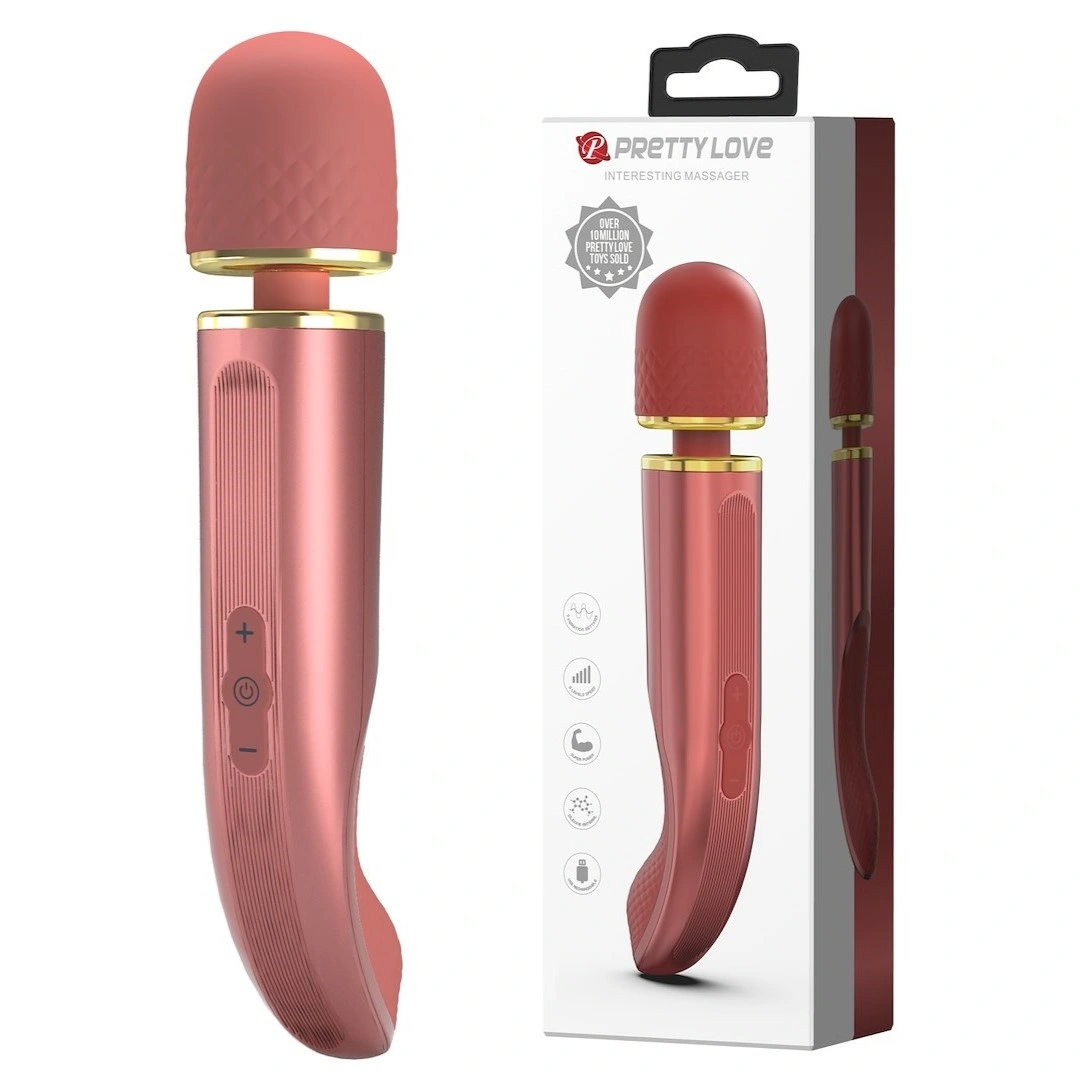 Vibrator Masaj Pretty Love Interesting Massager, 7 Moduri Vibratii, 5 Viteze, Silicon, USB, Roz, 29 cm