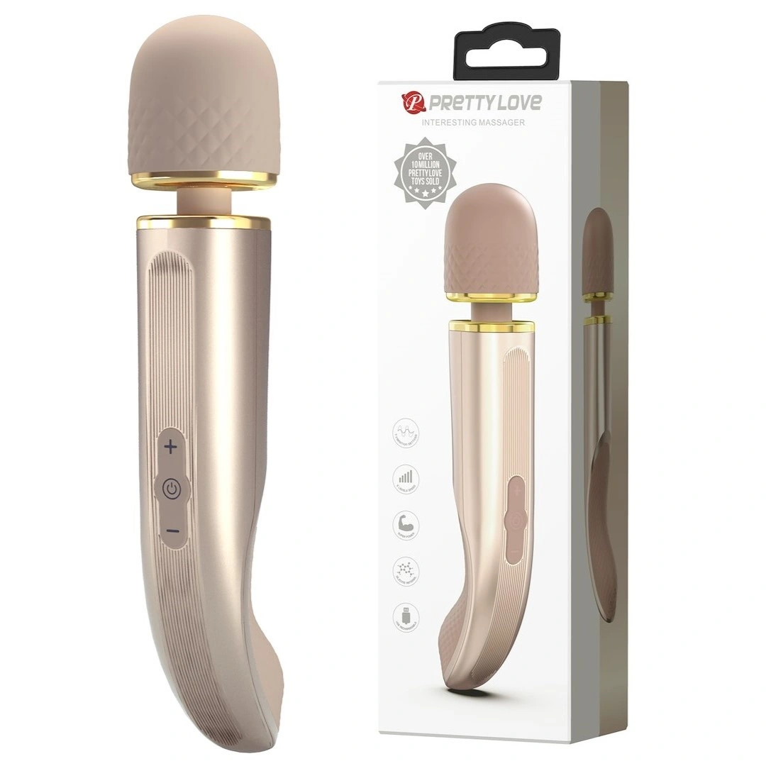 Vibrator Masaj Pretty Love Interesting Massager, 7 Moduri Vibratii, 5 Viteze, Silicon, USB, Auriu, 29 cm