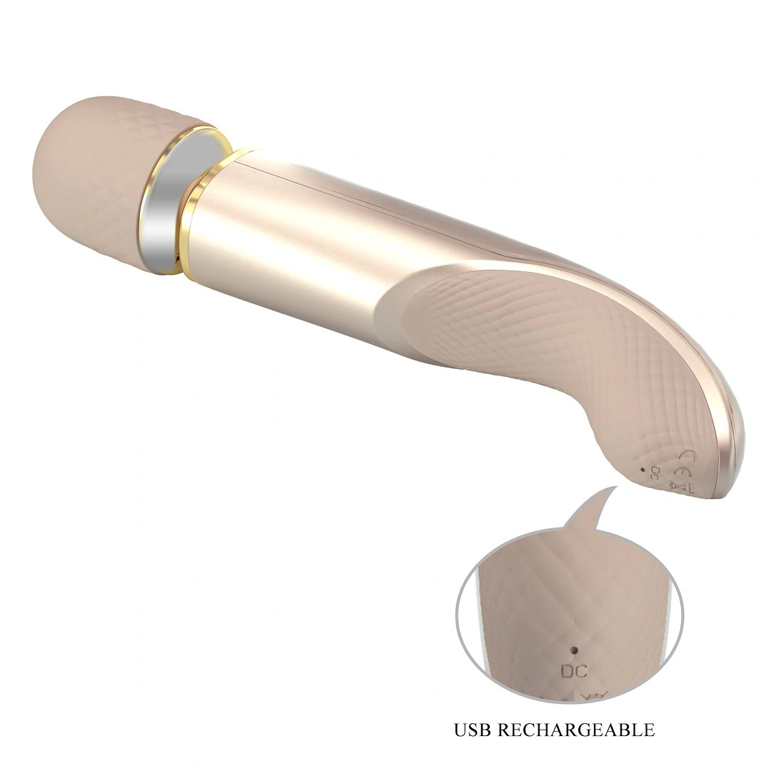 Vibrator Masaj Pretty Love Interesting Massager, 7 Moduri Vibratii, 5 Viteze, Silicon, USB, Auriu, 29 cm, #10, Erotic24.ro