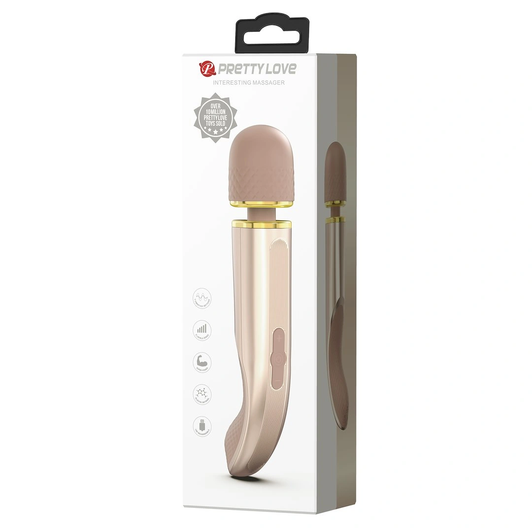 Vibrator Masaj Pretty Love Interesting Massager, 7 Moduri Vibratii, 5 Viteze, Silicon, USB, Auriu, 29 cm, #12, Erotic24.ro