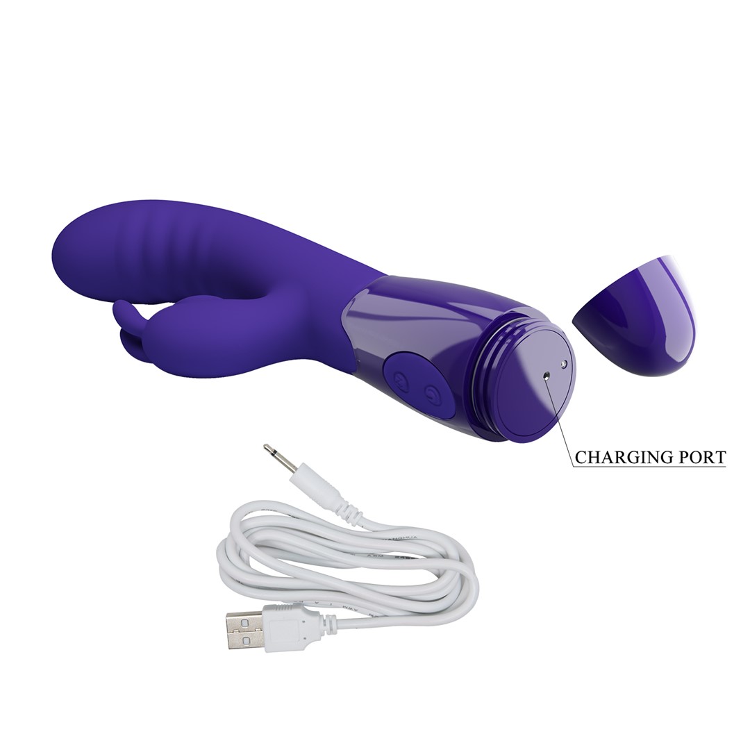 Vibrator Iepuras Cerberus Youth, Vibrating&Licking, Silicon, USB, Violet, 20.6 cm, #10, Erotic24.ro