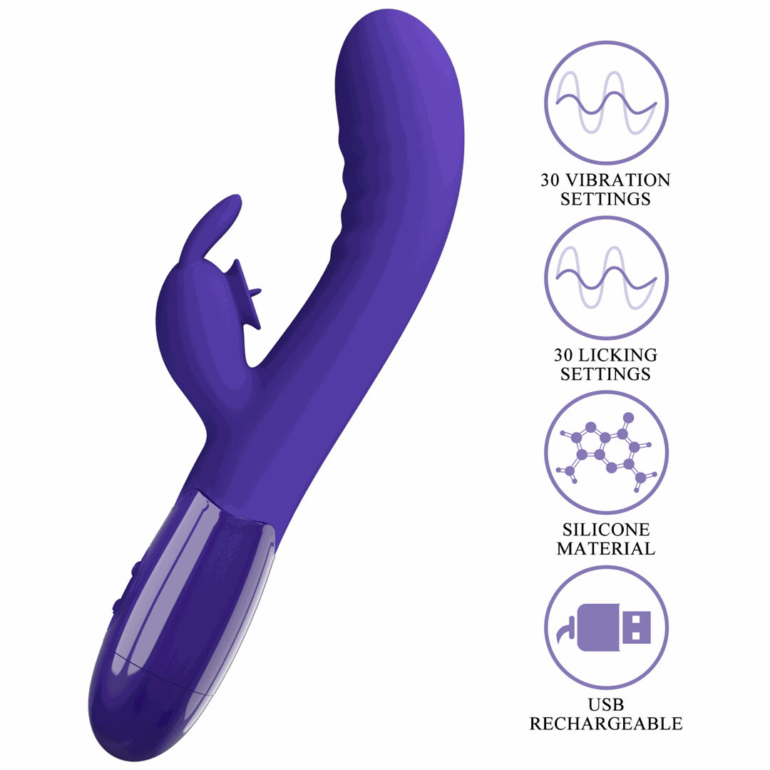 Vibrator Iepuras Cerberus Youth, Vibrating&Licking, Silicon, USB, Violet, 20.6 cm, #9, Erotic24.ro
