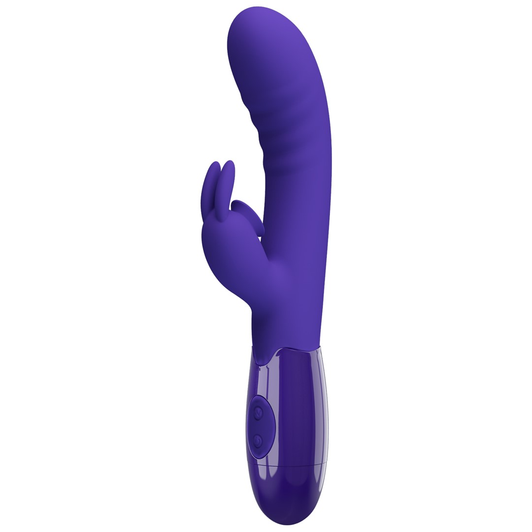 Vibrator Iepuras Cerberus Youth, Vibrating&Licking, Silicon, USB, Violet, 20.6 cm, #3, Erotic24.ro