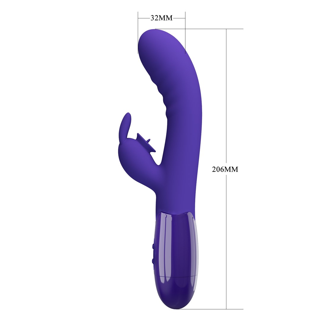 Vibrator Iepuras Cerberus Youth, Vibrating&Licking, Silicon, USB, Violet, 20.6 cm, #11, Erotic24.ro