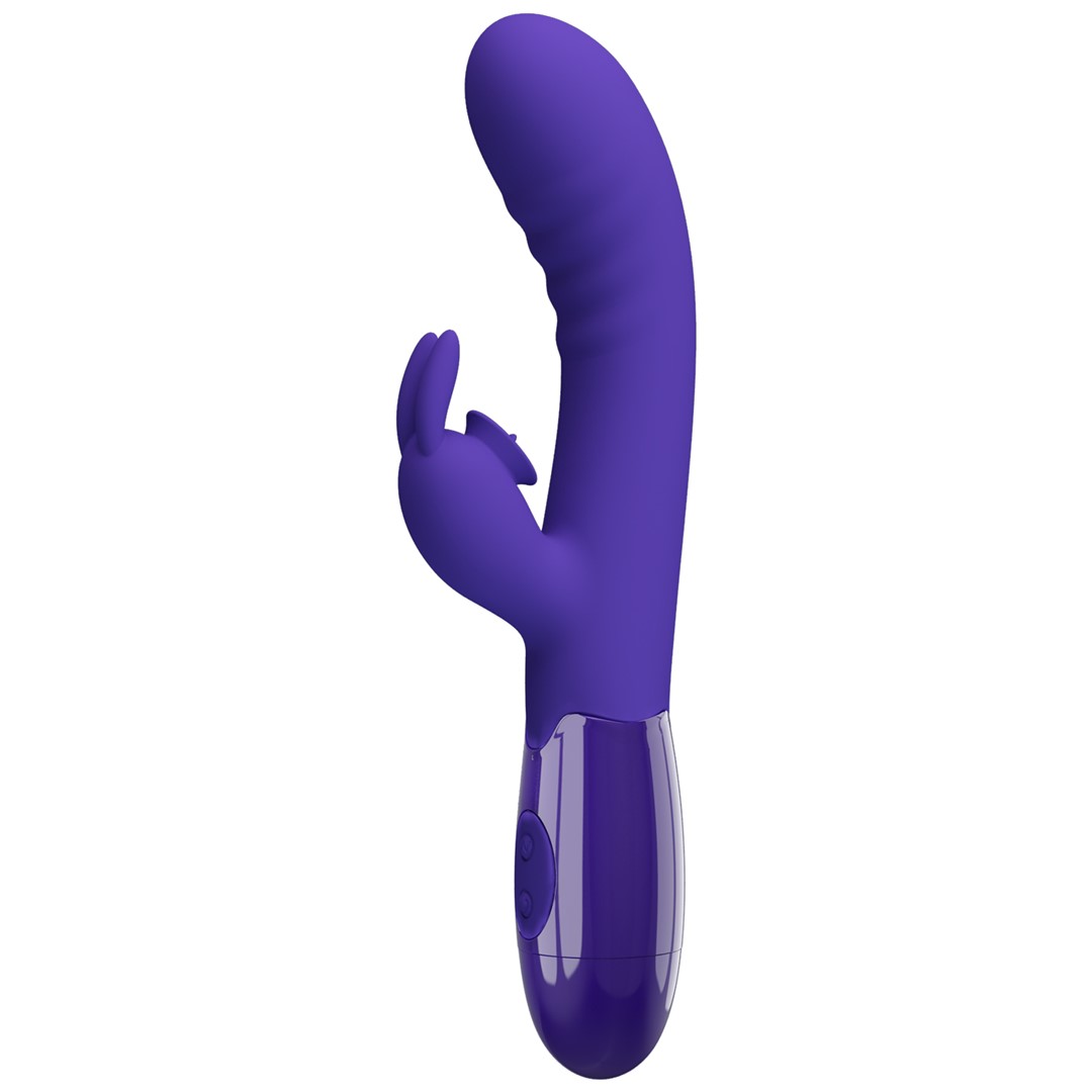 Vibrator Iepuras Cerberus Youth, Vibrating&Licking, Silicon, USB, Violet, 20.6 cm, #4, Erotic24.ro