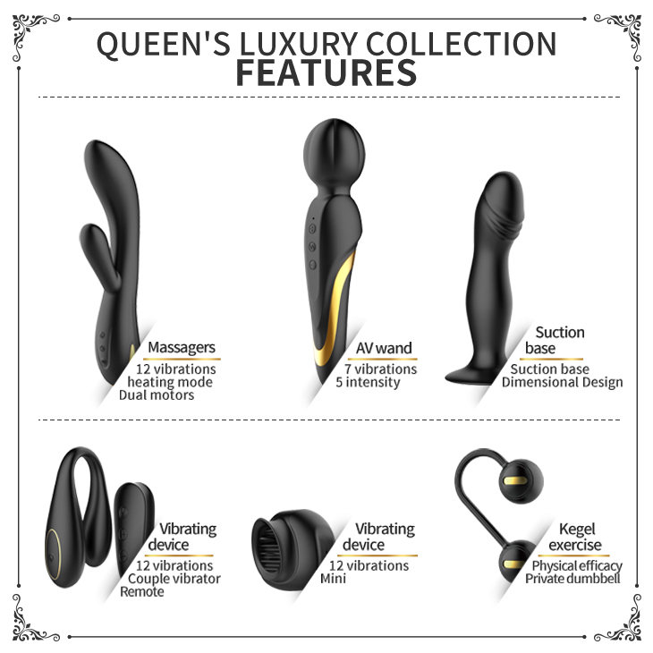 Set Queens Luxury Collection 6 Jucarii, Silicon, USB, Negru/Auriu, #3, Erotic24.ro