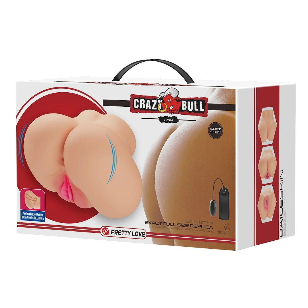Masturbator Realist Vagin&Anus cu Vibratii Crazy Bull Luna, Soft Skin, Natural, 1.48 kg, #10, Erotic24.ro