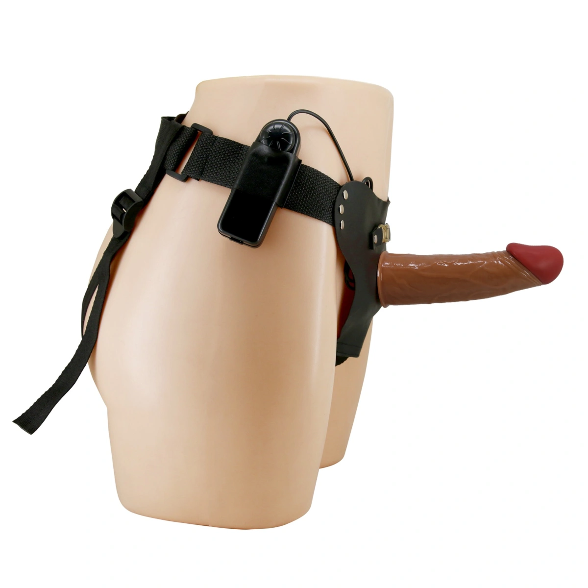 Strap-On Harness Starks cu Dildo Hollow si Vibratii Multispeed, TPR, Maro, 17.5 cm, #5, Erotic24.ro