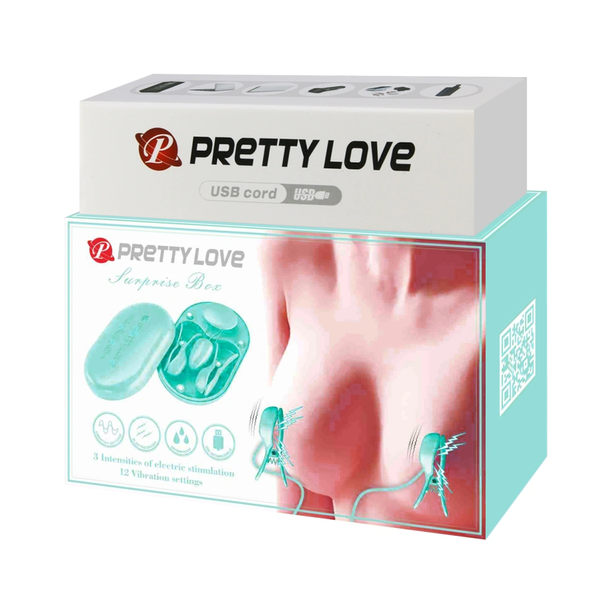 Clame pentru Sfarcuri Surprise Box, 7 Moduri Vibratii, 3 Moduri Electrostimulare, USB, Verde, #8, Erotic24.ro