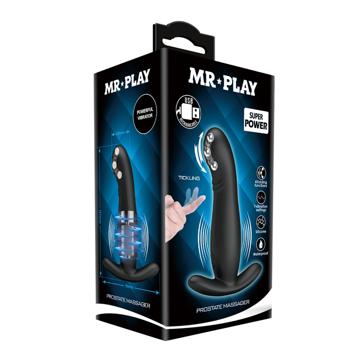 Stimulator Prostata, 7 ModuriVibratii, 4 Miscari Bile, Silicon, USB, Negru, Nr. 7, Erotic24.ro