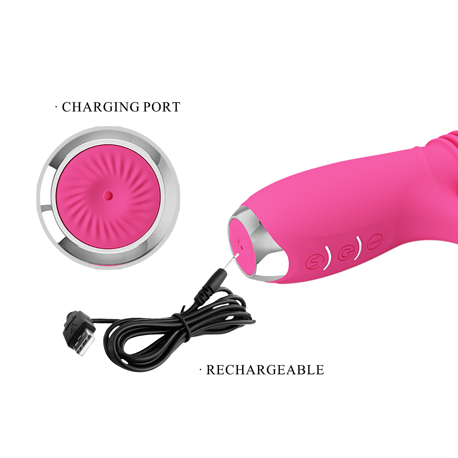 Vibrator Pretty Love Dorothy, 12 Moduri Vibratii, 3 Moduri Thrusting, Silicon, USB, Roz, 19.7 cm, #6, Erotic24.ro