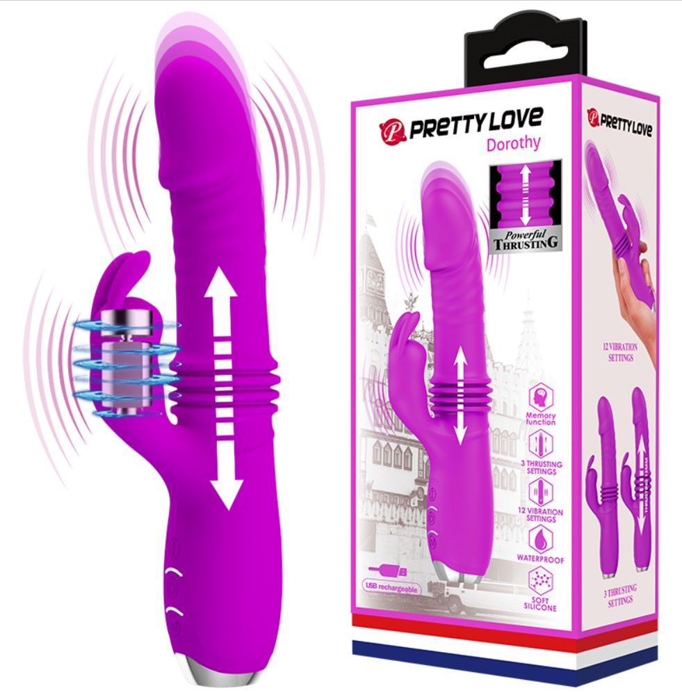 Vibrator Pretty Love Dorothy, 12 Moduri Vibratii, 3 Moduri Thrusting, Silicon, USB, Mov, 19.7 cm