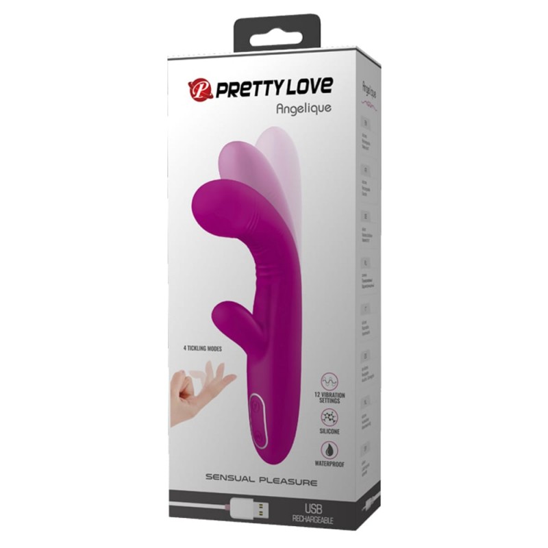 Vibrator Angelique 12 Moduri Vibratii+4 Moduri Tickling Move Silicon USB 21.5 cm, #2, Erotic24.ro