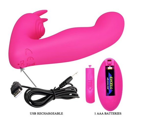 Vibrator Dubla Stimulare Josephine Remote Control 12 Moduri Vibratii Silicon USB Roz, Nr. 3, Erotic24.ro