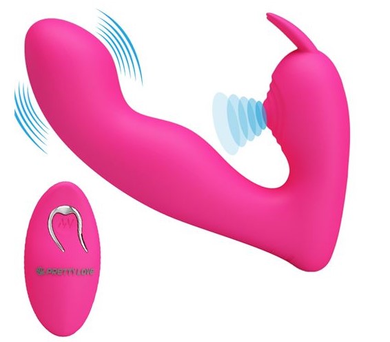 Vibrator Dubla Stimulare Josephine Remote Control 12 Moduri Vibratii Silicon USB Roz, Nr. 2, Erotic24.ro