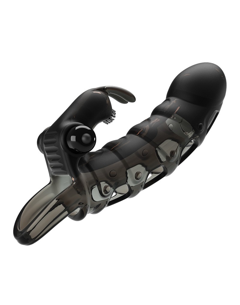 Prelungitor Penis Cuper 10 Moduri Vibratii, +4 cm, TPR, Negru, Nr. 2, Erotic24.ro