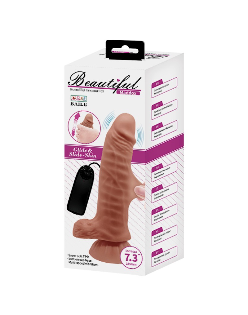 Vibrator Beautiful Maddox, Multispeed, Glide&Slide, LifeLike Skin, Maro, 18.5 cm, #7, Erotic24.ro