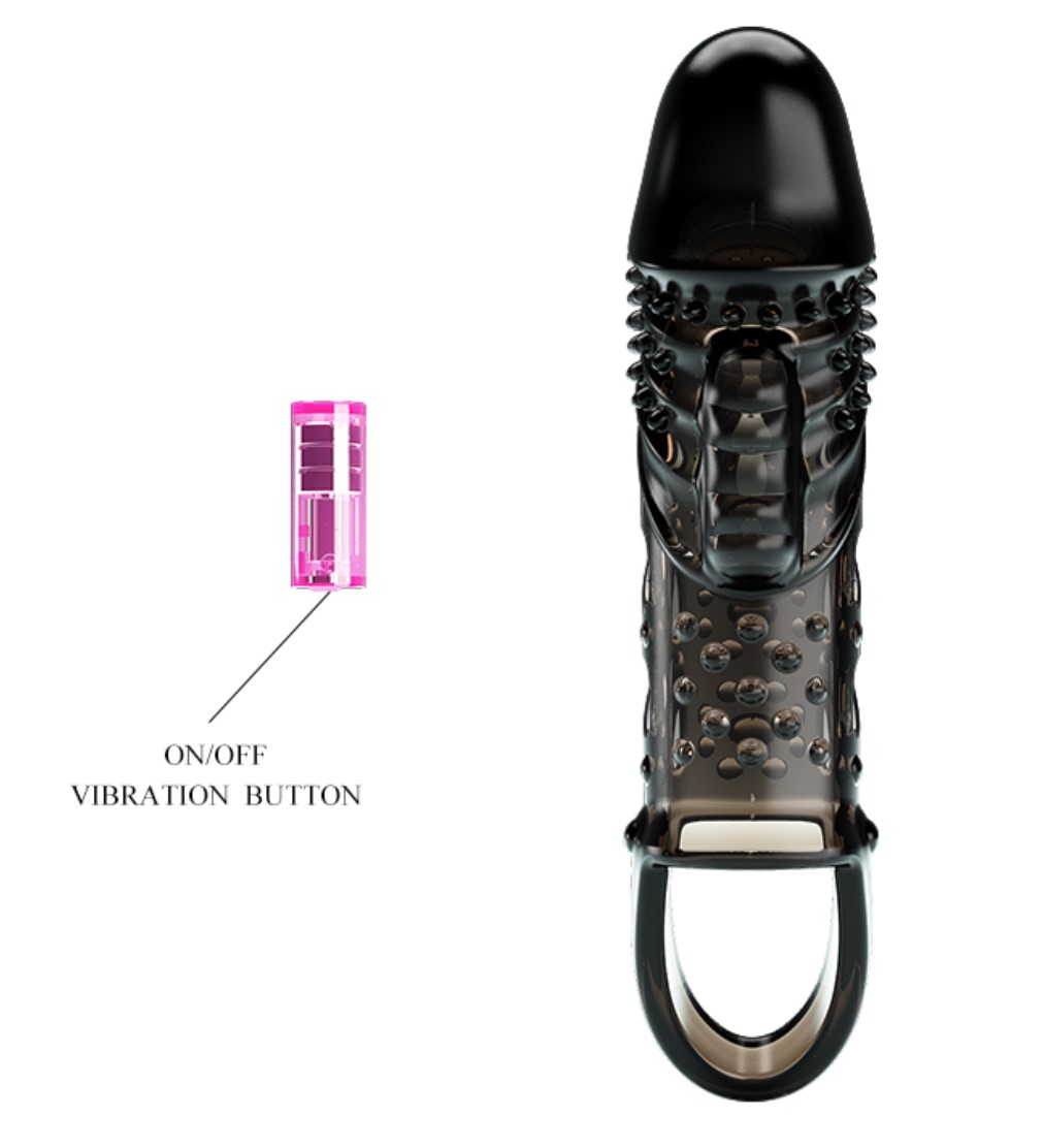 Prelungitor Penis Cecelia cu Vibratii, +2.5 cm, TPR, Negru, #3, Erotic24.ro