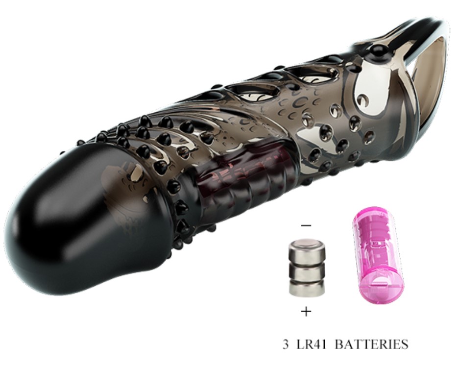 Prelungitor Penis Cecelia cu Vibratii, +2.5 cm, TPR, Negru, #4, Erotic24.ro