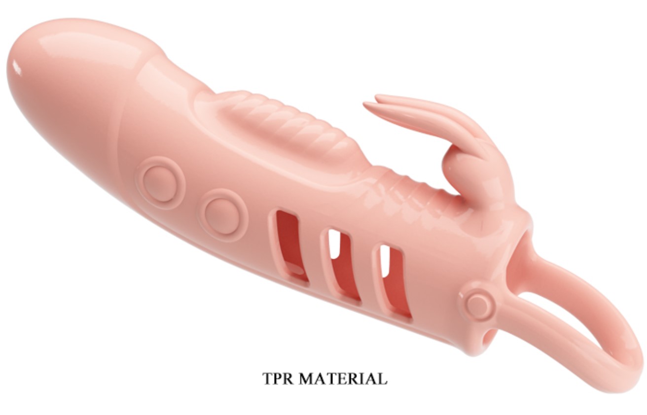 Prelungitor Penis Sloane cu Vibratii, +2.5 cm, TPR, Natural, #2, Erotic24.ro