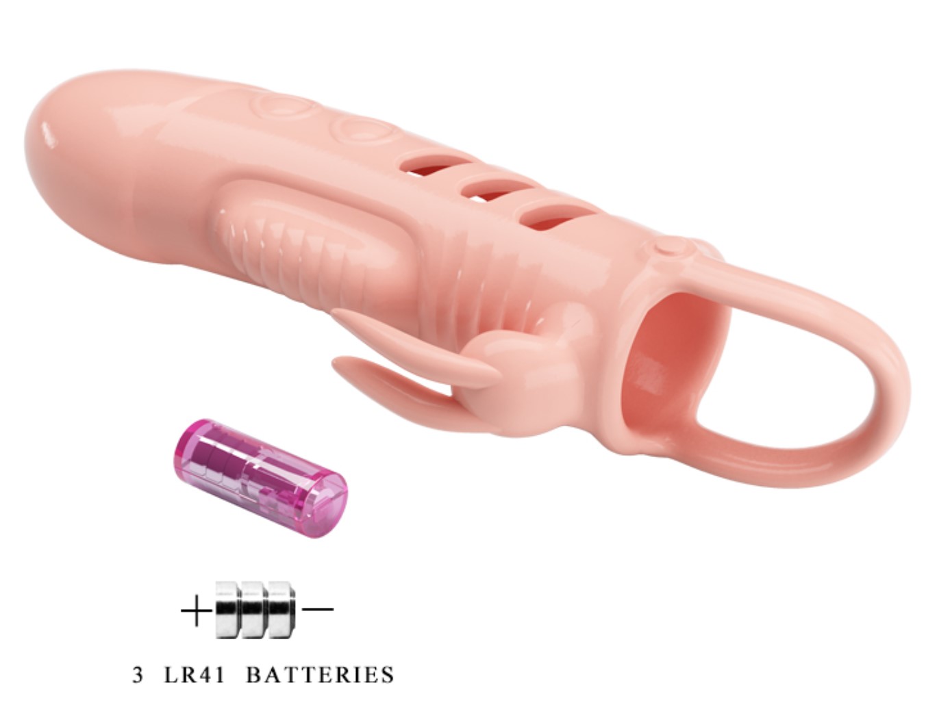 Prelungitor Penis Sloane cu Vibratii, +2.5 cm, TPR, Natural, #4, Erotic24.ro