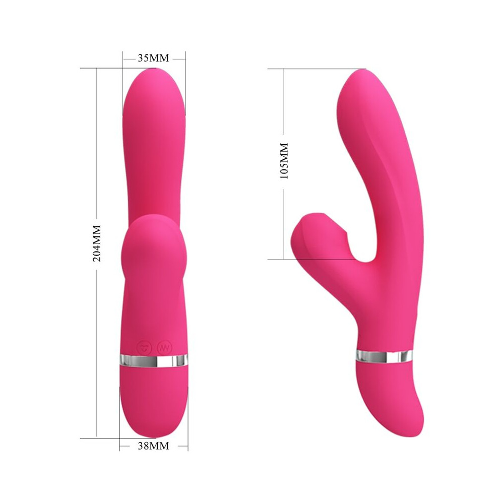 Vibrator Pretty Love Willow, 7 Moduri Vibratii, 4 Moduri Suctiune, Silicon, USB, Roz, 20.4 cm, Nr. 4, Erotic24.ro